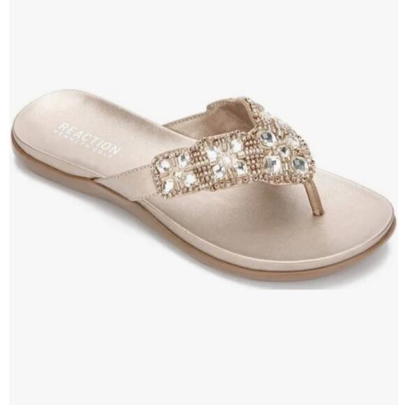 NEW Kenneth Cole Reaction Glam-Athon Faux Leather Thong Sandals Champagne 9.5 - Picture 1 of 5